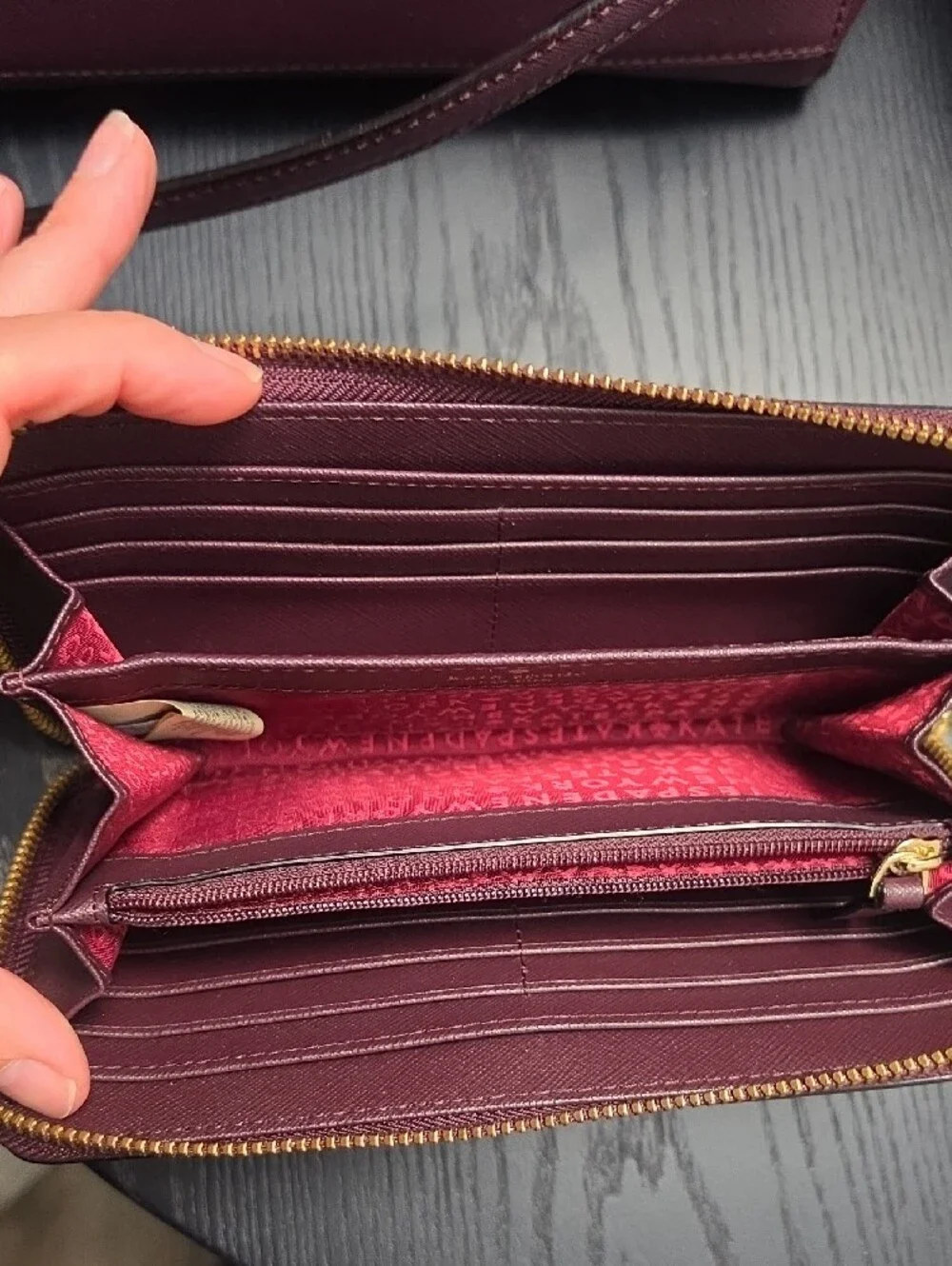 kate spade plum leather top-handle satchel with matching wallet set